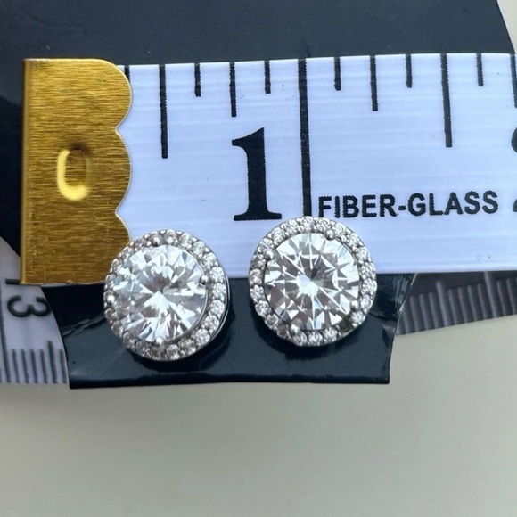 Round Crystal Halo CZ Faux Diamond Silver Earrings Affordable Luxury Earrings - Picture 10 of 11